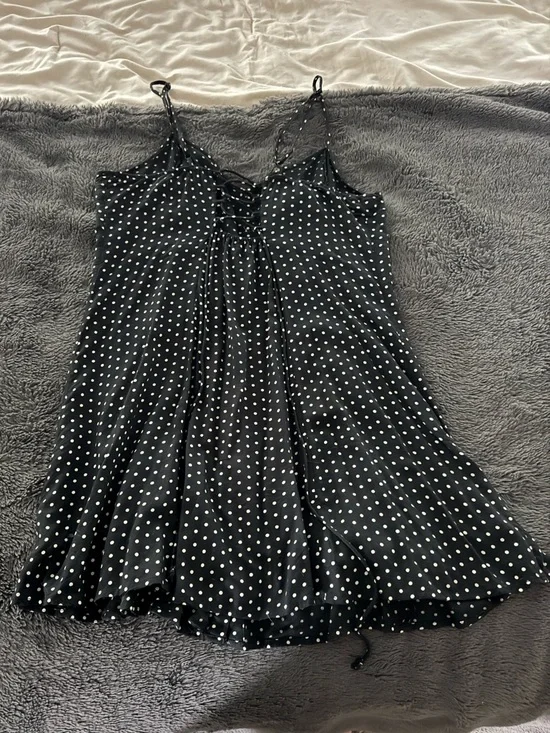 American Eagle Outfitters Black White Polka Dot Button-Front Mini Dress - Picture 2 of 4